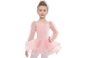Zaclotre Ballet Leotards for Girls Mesh Long Sleeve Toddler Tutu Dress Dance Outfit Ballerina Costume