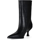 LACIKOSZ Womens Kitten Heel Boots, Pointed Toe Stiletto Faux Leather Mid Calf Ankle Booties for Women, Elegant Dress Boots for Fall & Winter Outfits
