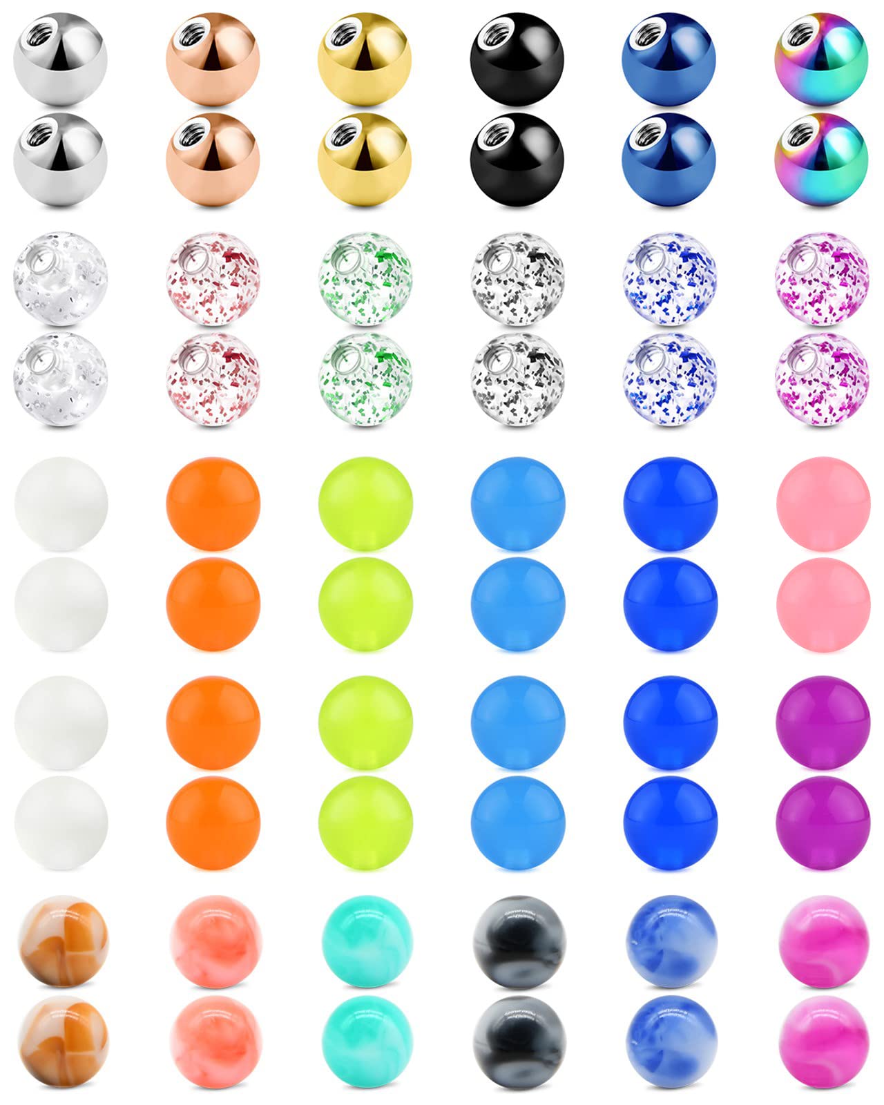 AceFun 14G Replacement Balls 5mm for Piercing Barbell Parts Stainless Steel & Clear Flexible Balls for Women Men