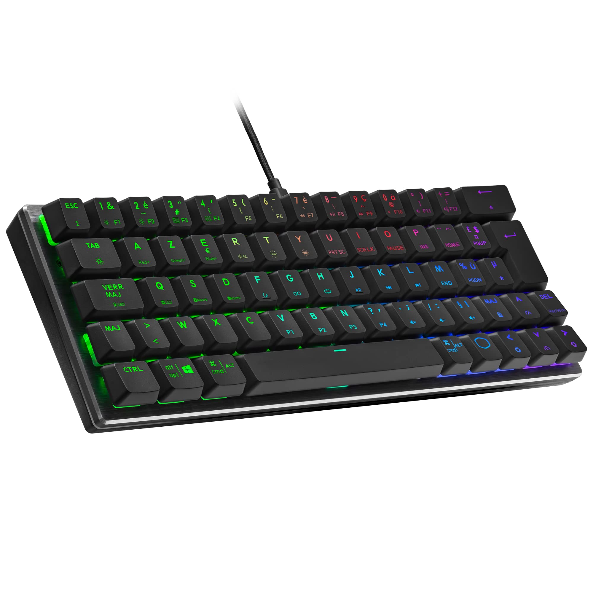 Cooler Master SK620 Wired Gaming Keyboard - Compact 60% Layout, Flat Mechanical Switches, RGB Lighting Per Button, On-The-Fly Control, MacOS/Windows Compatible - French Keyboard