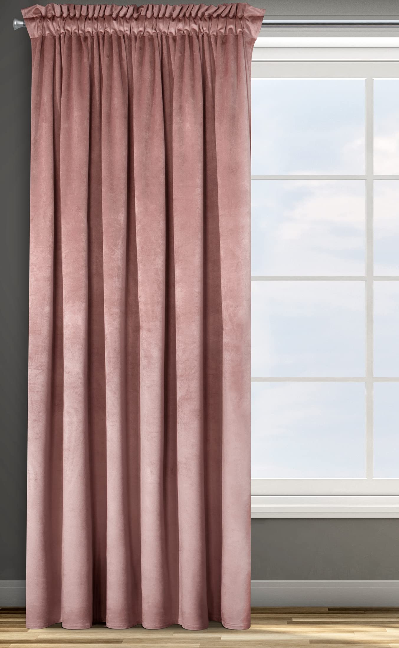 Eurofirany Design91 ROSA Soft Plain Opaque Velvet Curtain with Tape For Rail - 1 Unit, Fluffy Panel Drape Classic Glamour Elegant Living Room, Bedroom, W53 x L118, Dark Pink
