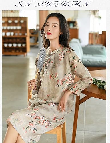 NFYM Linen Cheongsam Dress For Women – Knee-Length, Embroidered, 3/4 Sleeve, Loose Fit, Retro A-Line With Pockets - View #12