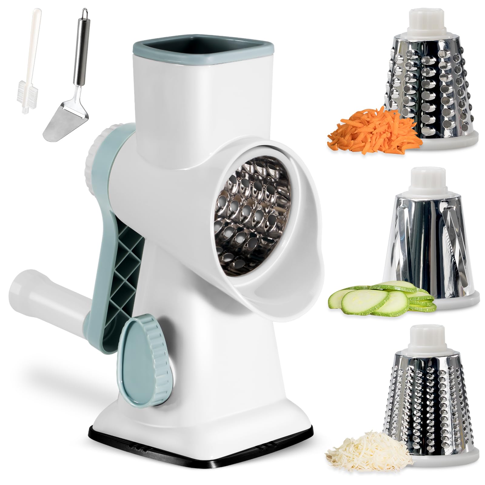 Photo 1 of ***********MISSING HANDLE*************
Badelite Cheese Grater Hand Crank Rotating Cheese Shredder Stainless Steel Vegetable Slicer Grater for Kitchen 3 Blades for Cheese, Carrot, Cucumber, Nuts, Chocolate, White