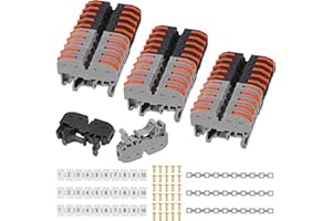 MELIFE DIN Rail Terminal Blocks Kit, 30PCS Universal Compact Wire Wiring Connector with 3pcs Marker Strip, 3pcs Connection Bar and 30pcs Screws, 28-12AWG