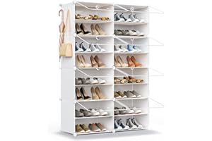 HOMICKER Shoe Rack Organizer, 32 Pair Shoe Storage Cabinet with Door Expandable Plastic Shoe Shelves for Closet,Entryway,Hallway,Bedroom