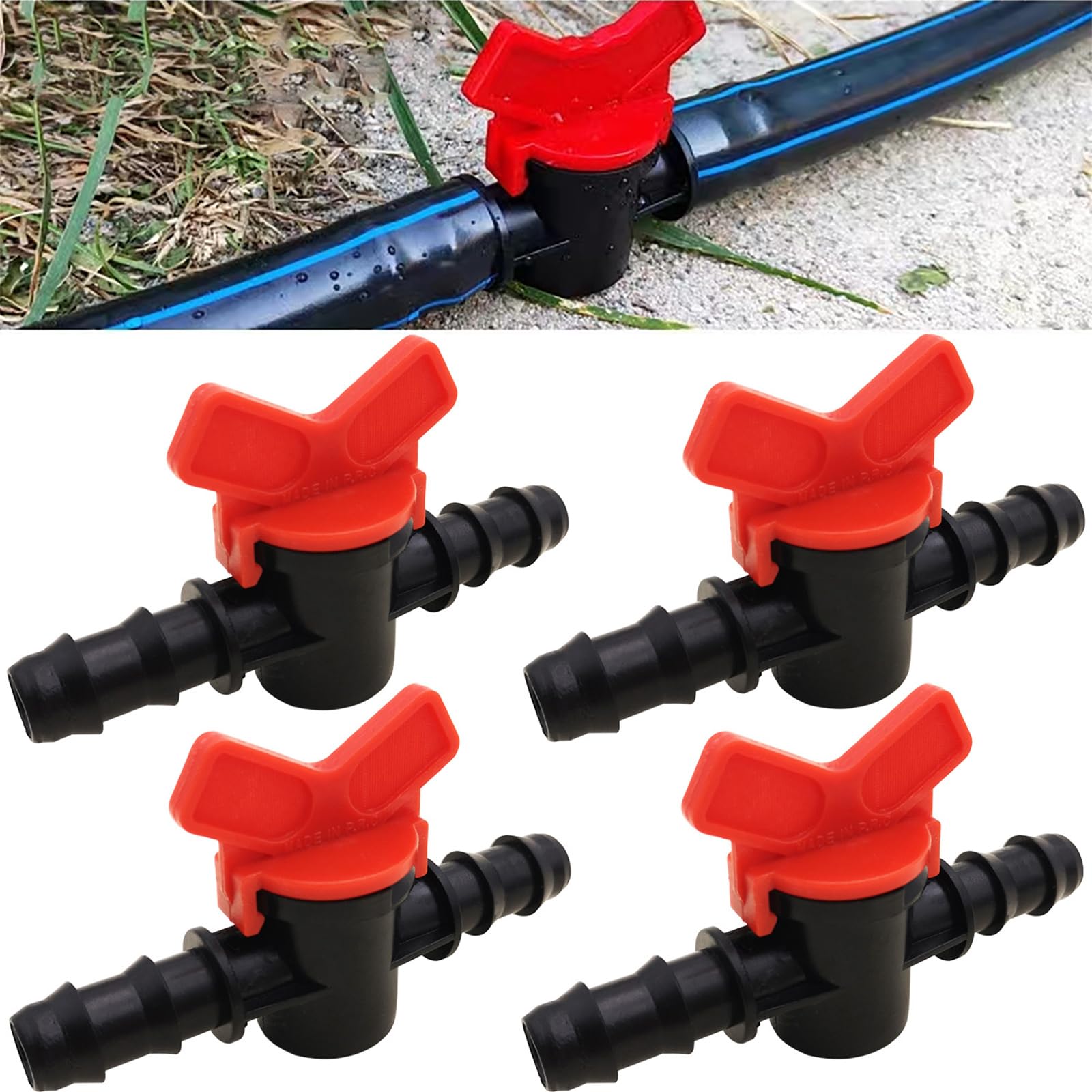CTRICALVER Drip Irrigation Switch Valve, Regulate & Shut Off/Turn On Water Flow, Garden Barbed Connector for 1/2" (16mm) Tubing Hose (4 Pcs)