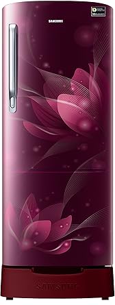 Samsung 230 L 4 Star Direct Cool Single Door Refrigerator(RR24N287YR8/NL, Blooming Saffron Red, Base Stand with Drawer, Inverter Compressor)