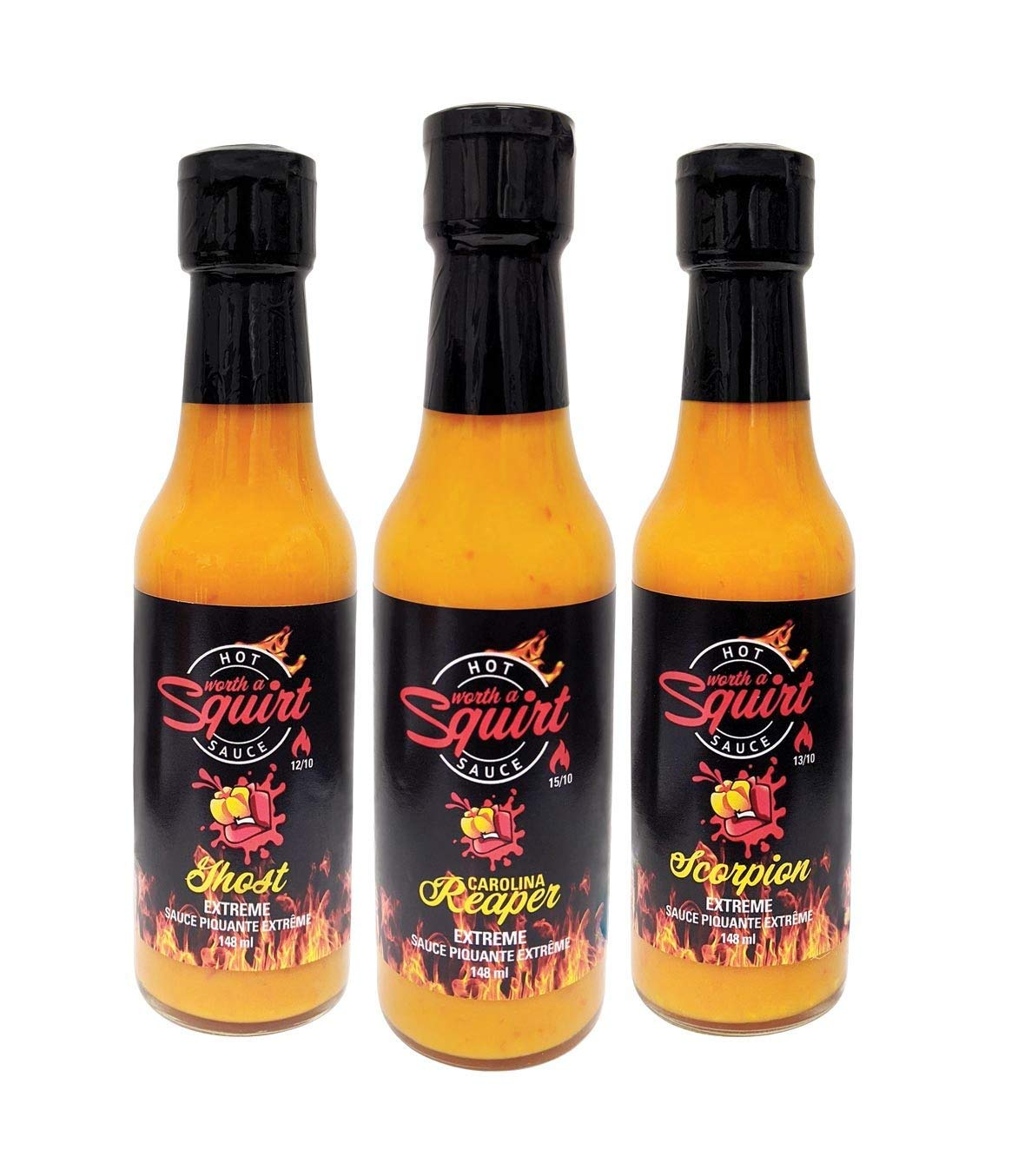 Extreme Hot Sauce Pack by Worth A Squirt, (3) 5 oz bottles