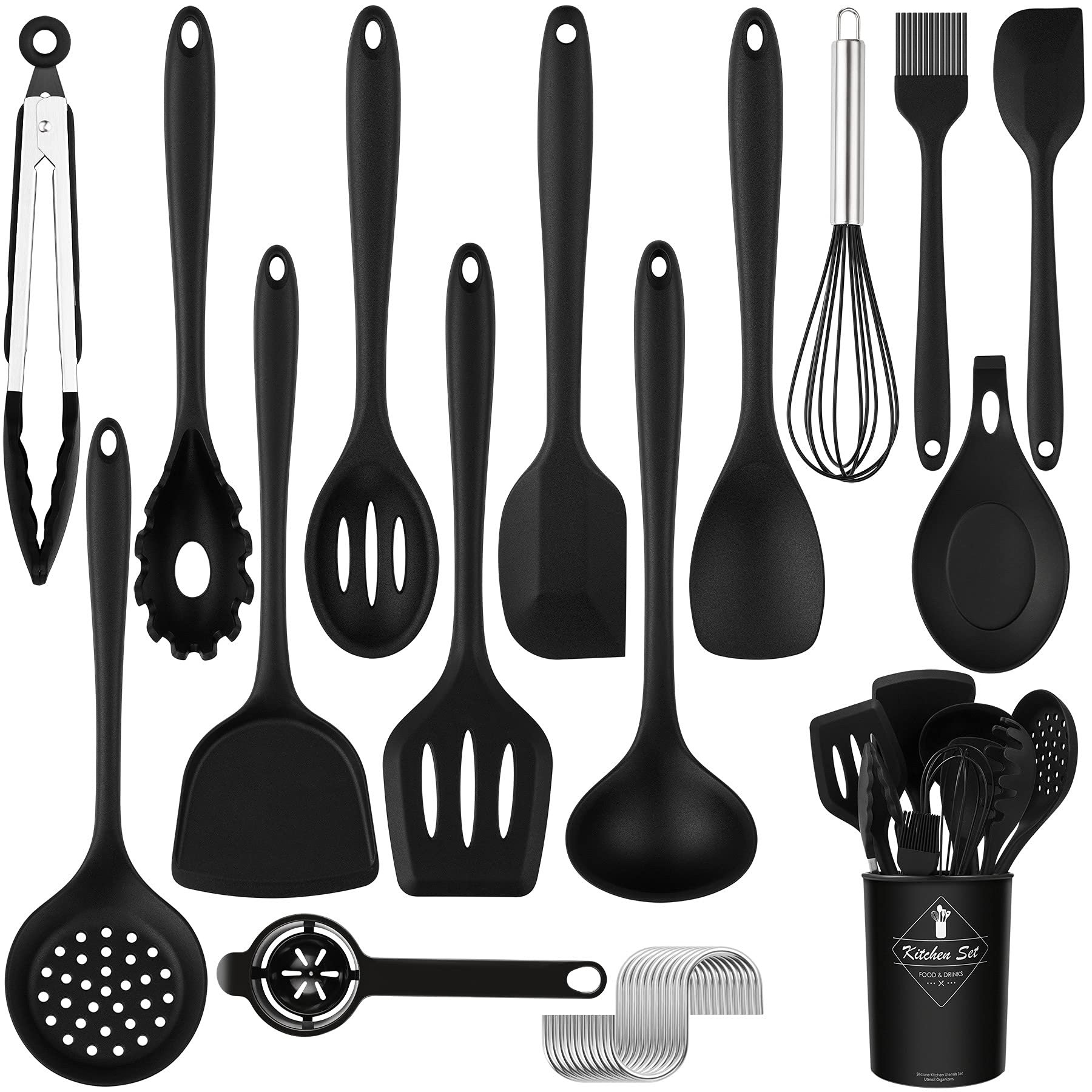 FUKTSYSM Kitchen Utensils Set - 25pcs Silicone Kitchen Utensils Set, BPA Free Food Grade Non Stick Coating Silicone Spatulas Kitchen Utensils, Heat Resistant and Easy Clean, Black