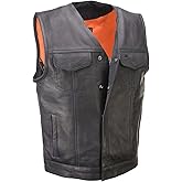 Milwaukee Leather MLM3503 Men's Pursuit Black Premium Goat Leather V Neck Club Style Motorcycle Rider Vest