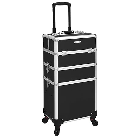 SONGMICS Trolley make up Kosmetikkoffer Aluminium Friseurkoffer XXL Größe Schminkkoffer leer Hartschale für Gepäck 4 in 1 Mul