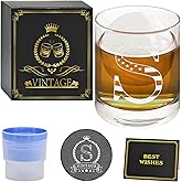 TQONEP Gifts for Men Whiskey Glass Set,10oz Old Fashioned Bourbon Rocks Glass with Ice Ball Mold,Coaster and Gift Card,Personalized Birthday and Father Gift Ideas for Dad Grandpa Husband Boss (S)