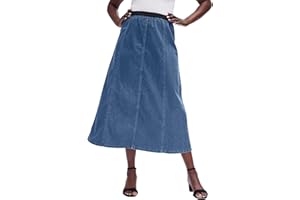 Jessica London Women's Plus Size Stretch Denim Skirt Elastic Waist Long Jean Maxi Skirt