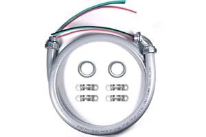 ADLMPW Electrical AC Whip Kit, 1/2-Inch 4FT Power Whip Assembly, Nonmetallic Liquid Tight Flexible Electrical Conduit, with Galvanized Steel Straight and 90°Elbow and 4 snaps (4FT x 1/2-Inch)