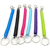 HIZEMLK 6PCS Retractable Spiral Coil keychains, Anti-lost Stretch Cord Keychain Lanyards, Keychain Wrist with Metal Lobster Clasp for keys Wallet Card Safety