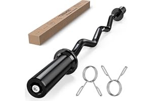 TEEMOO Olympic EZ Curl Barbell Bar, 47" Curl Bar with 2 Spring Collars, Curling bar for Weight Lifting, Squat, Hip Thrusts, Biceps, 500lb Weight Capacity, E-Coat Finish for 2 inch Weight Plates (Black)