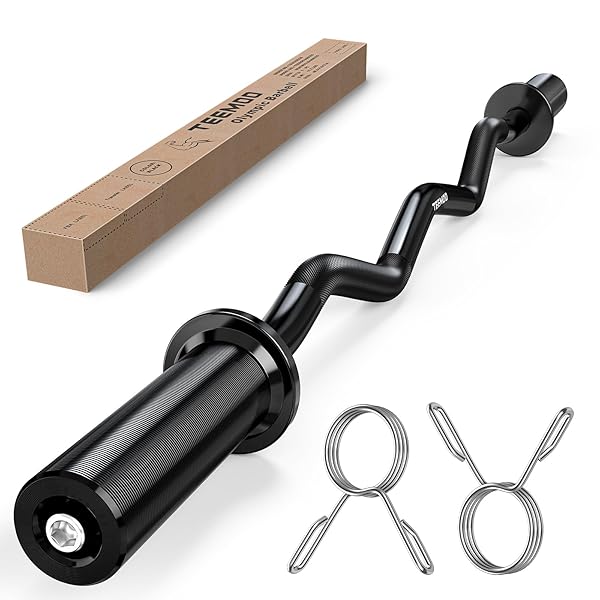 TEEMOO OLYMPIC EZ CURL BARBELL BAR, 47″ CURL...