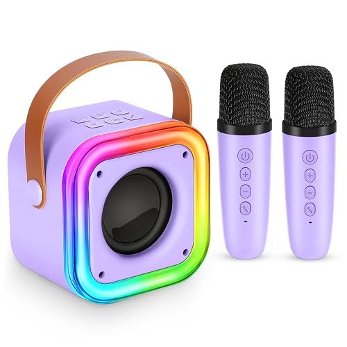 Spinosaurus Mini Karaoke Machine for Kids,Wireless Microphones with Portable Bluetooth Speaker 2 Mic & Colorful Led Light Speaker Singing Birthday Gifts for Girls 4+Year Old (Purple)