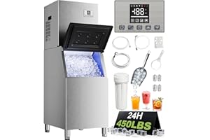Landeagle Commercial Ice Maker Machine 450Lbs/24H with 250Lbs Storage, Self-Cleaning Mode, Industrial Ice Machine, Ice Ready in 7-15 min, Stainless Steel Ice Maker for Bar/Cafe/Restaurant/Business