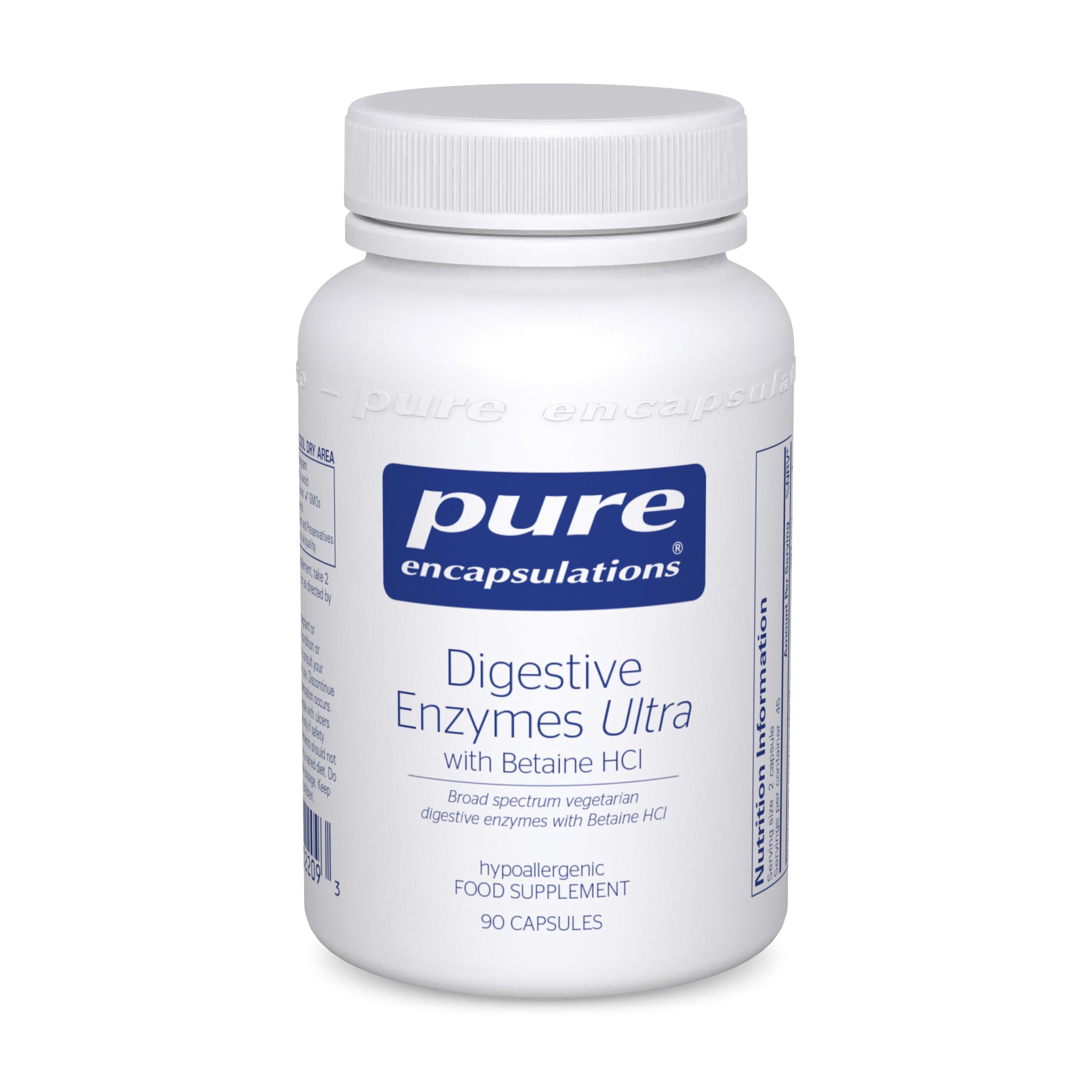 Pure Encapsulations Digestive Enzymes Ultra with Betaine HCl - Vegetarian Digestive Enzymes - Lactose, Protein & Fat Digestion - 90 Capsules