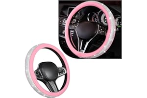 LSKASELUE Bling Car Steering Wheel Cover, 15 Inch Sparkling Rhinestone Steering Wheel Protector, Anti-Slip Leather Crystal Au