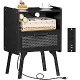 Lerliuo Rattan Nightstand with Charging