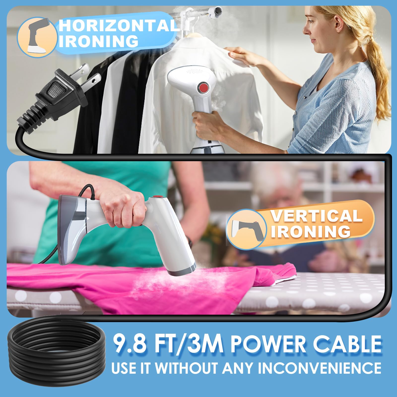 30S Fast Heat-up Remove Wrinkles Steamer for Clothes, 1350W Handheld Clothes Steamers for Home Curtains Clothes, Garment Steamers with 380ML Detachable Water Tank and Heat Insulation Gloves