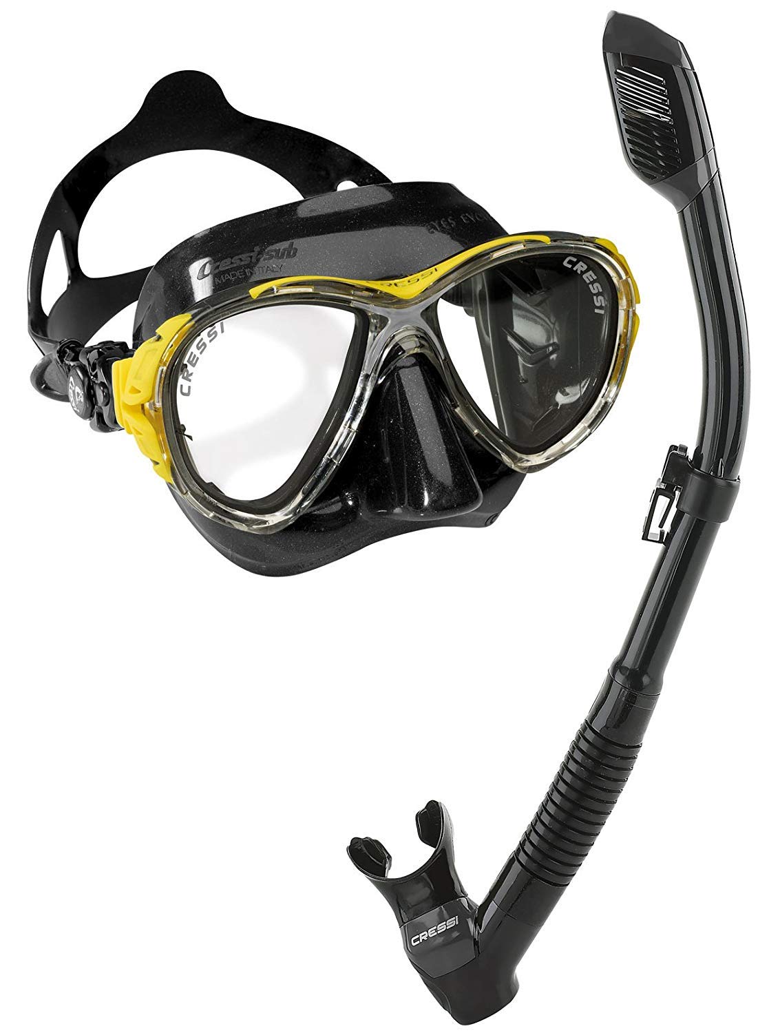 Cressi Italian Made Big Eyes Evolution Scuba Snorkeling Dive Mask, with Premium Dry Top Snorkel Set