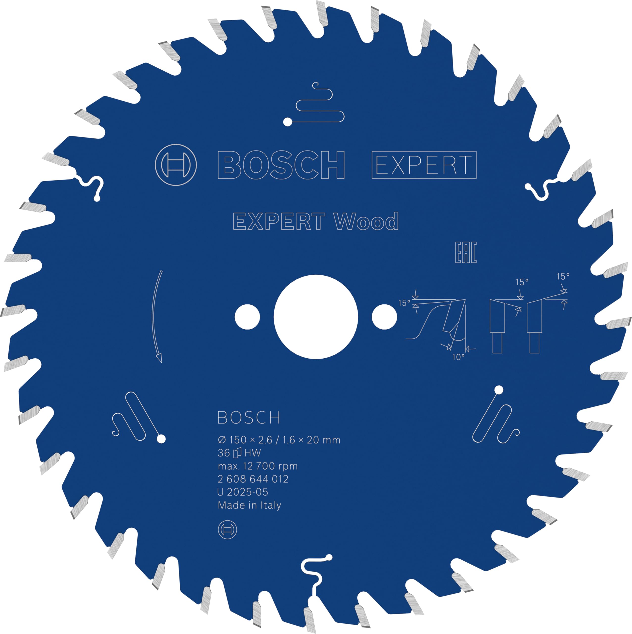 Bosch 2608644012 36T "Expert" Circular Saw Blade for Wood, Blue, 150 x 20 x 2.6 mm