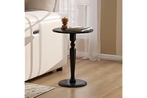 Vadisun 100% Solid Oak Round Pedestal Side Table for Living Rooms, Small Drink Tables for Small Spaces, Tall End Table for Bedroom, Corners, and Nursery (Black, 15.75" D x 21.26" H)
