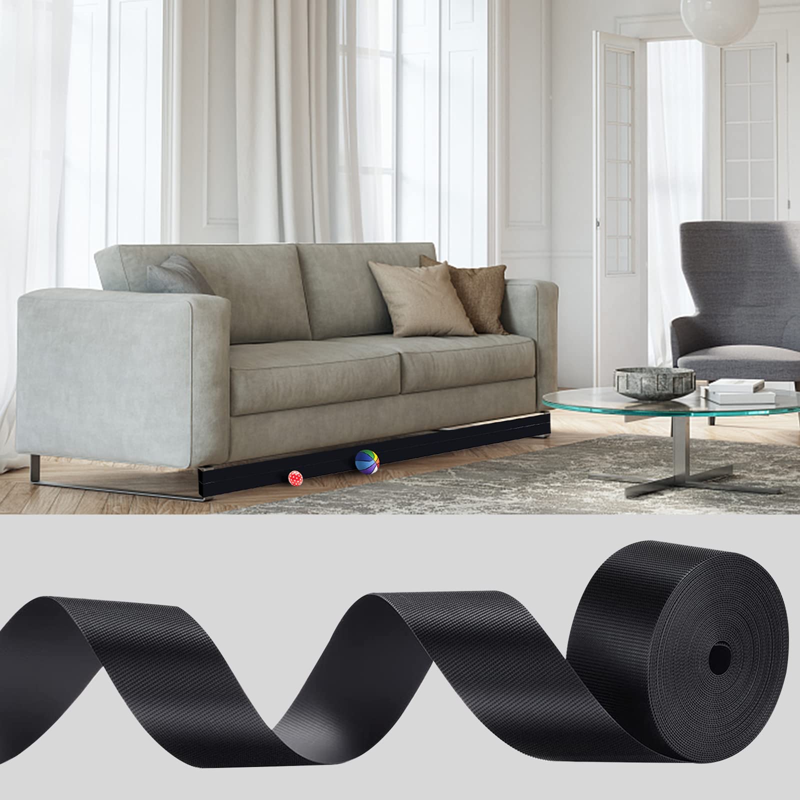 Btstil Toy Blockers for Under Sofa, Adjustable Gap Bumper Under Sofa Bed Blocker, Under Couch Blocker for Avoid Things Sliding Under Couch & Furniture (11cm x 6m)