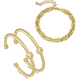 Aprilery 3 Pcs Twisted Cable Bracelets and Chain for Women Trendy Gold Bangle Bracelets Jewelry