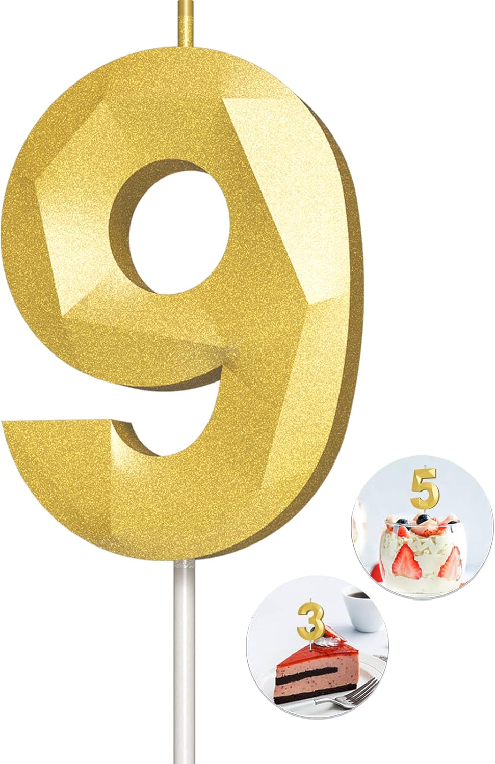 Candles & Holders - Number Birthday Candles(9 Candle Gold) 3D Diamond Shape Number Happy Birthday Cake Candles for Birthday Party Wedding Decoration Reunions Theme Party