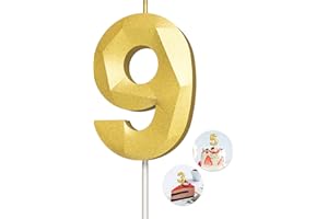 KENJOVIVO Number Birthday Candles(9 Candle Gold) 3D Diamond Shape Number Happy Birthday Cake Candles for Birthday Party Wedding Decoration Reunions Theme Party