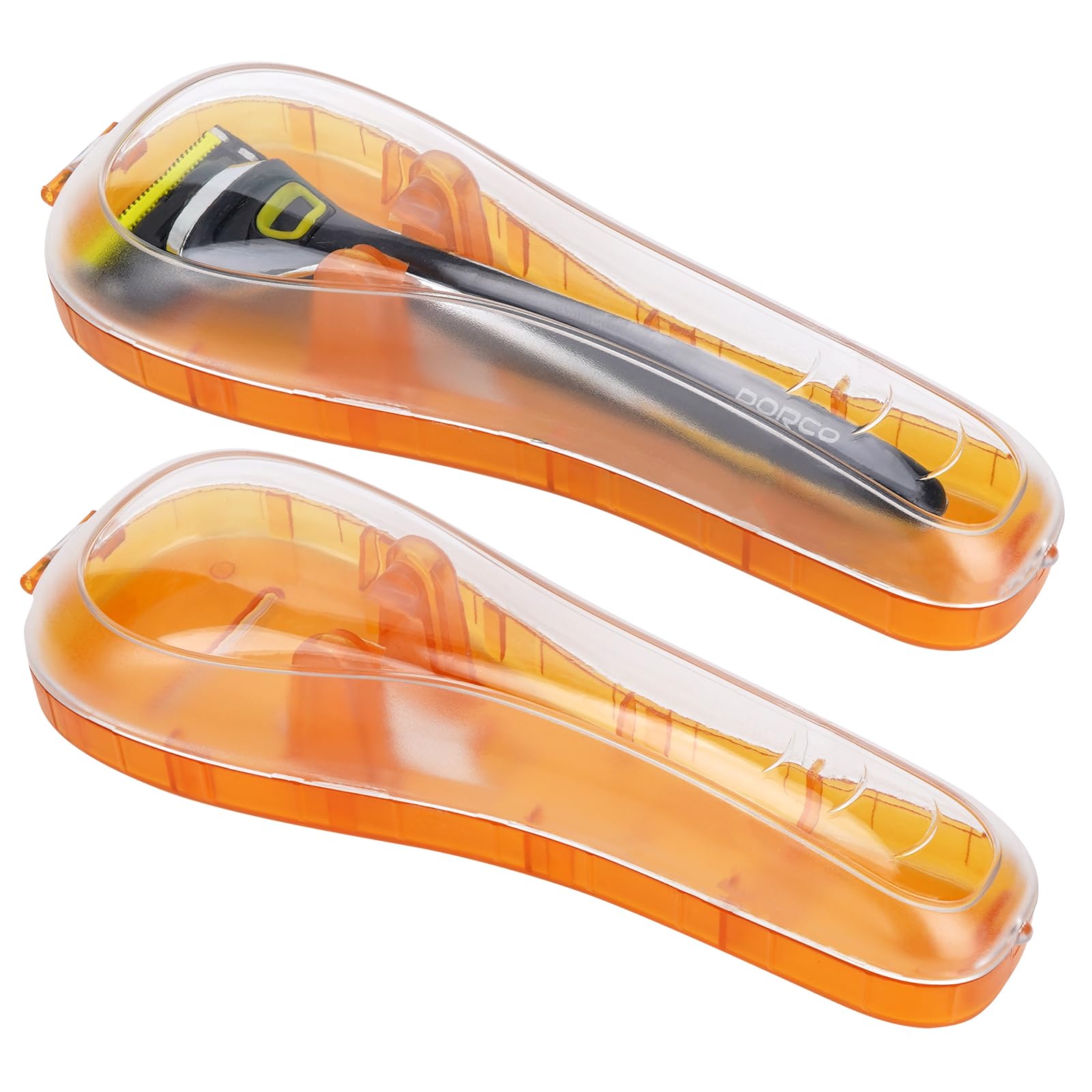 Linkidea 2 Pcs Portable Travel Razor Holder, Protective Razor Case Compatible with Fusion 5 ProGlide, Sensor 3, SkinGuard, Pace 6 Pro (Orange)