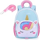 mommore Toddler Backpack for Girls 2-4 Cute 3D Kids Backpack Unicorn Small Pre-K Backpacks Water-Resistant for Preschool Kindergarten with Toddler Leash, Chest Buckle