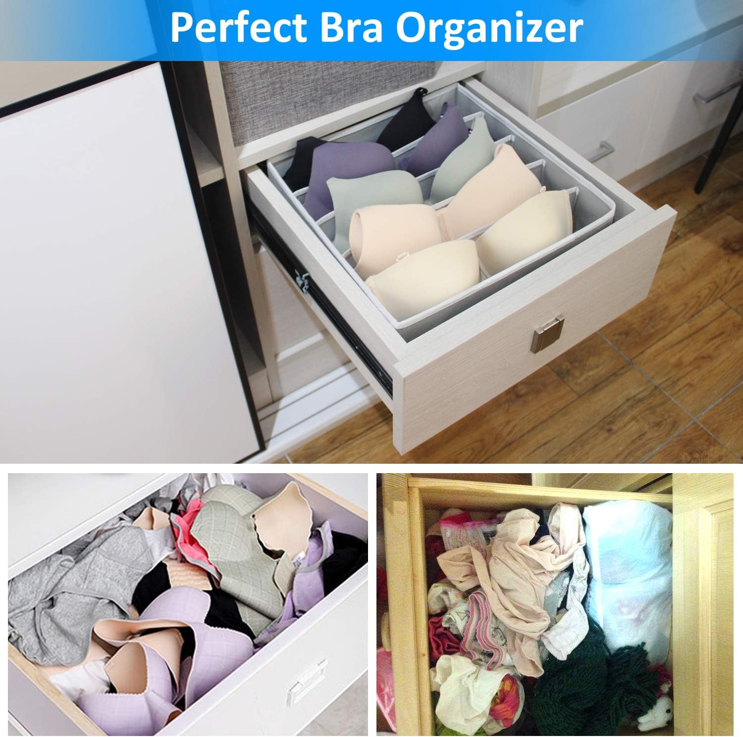 4 Pcs Foldable Drawer Organizer, GOGOODA Desk Closet Organizer and Storage Drawer Organizer for Underwear Bra Socks(Grey): Home Improvement
