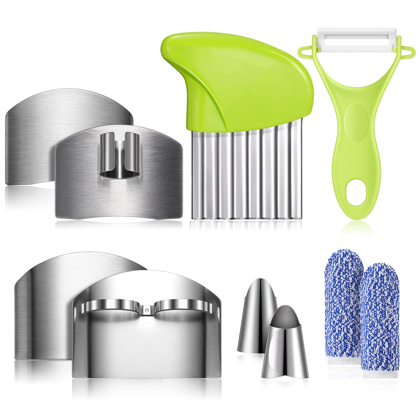 Photo 1 of 10 Pieces Finger Protector for Cutting Food Stainless Steel Protector Adjustable Thumb Crinkle Cutter Wavy Knife Dishwasher Safe Ceramic Y Peeler Food Potato, One Size