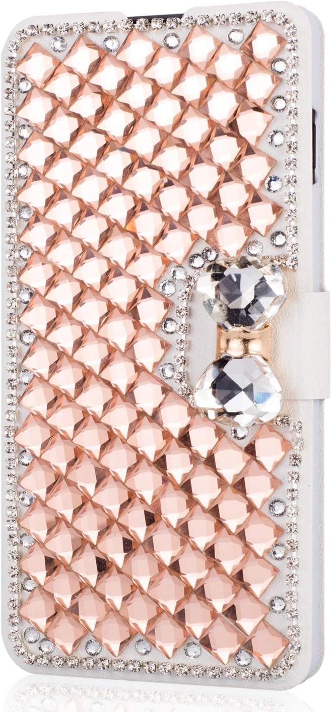 King phone Glitter Case for Samsung Galaxy A80/ A90 Bling Jewelry Diamond PU Leather Flip Cover with Credit Card Slot Magnetic Closure Flip Kickstand Shell - Rose Gold