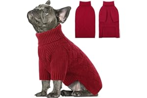 SUNFURA Small Dog Sweater, Turtleneck Dog Sweater for Cold Weather, Puppy Knitwear Pullover for Christmas Thanksgiving, Pet Winter Knitted Sweatshirt for Pug Dachshund, Red S