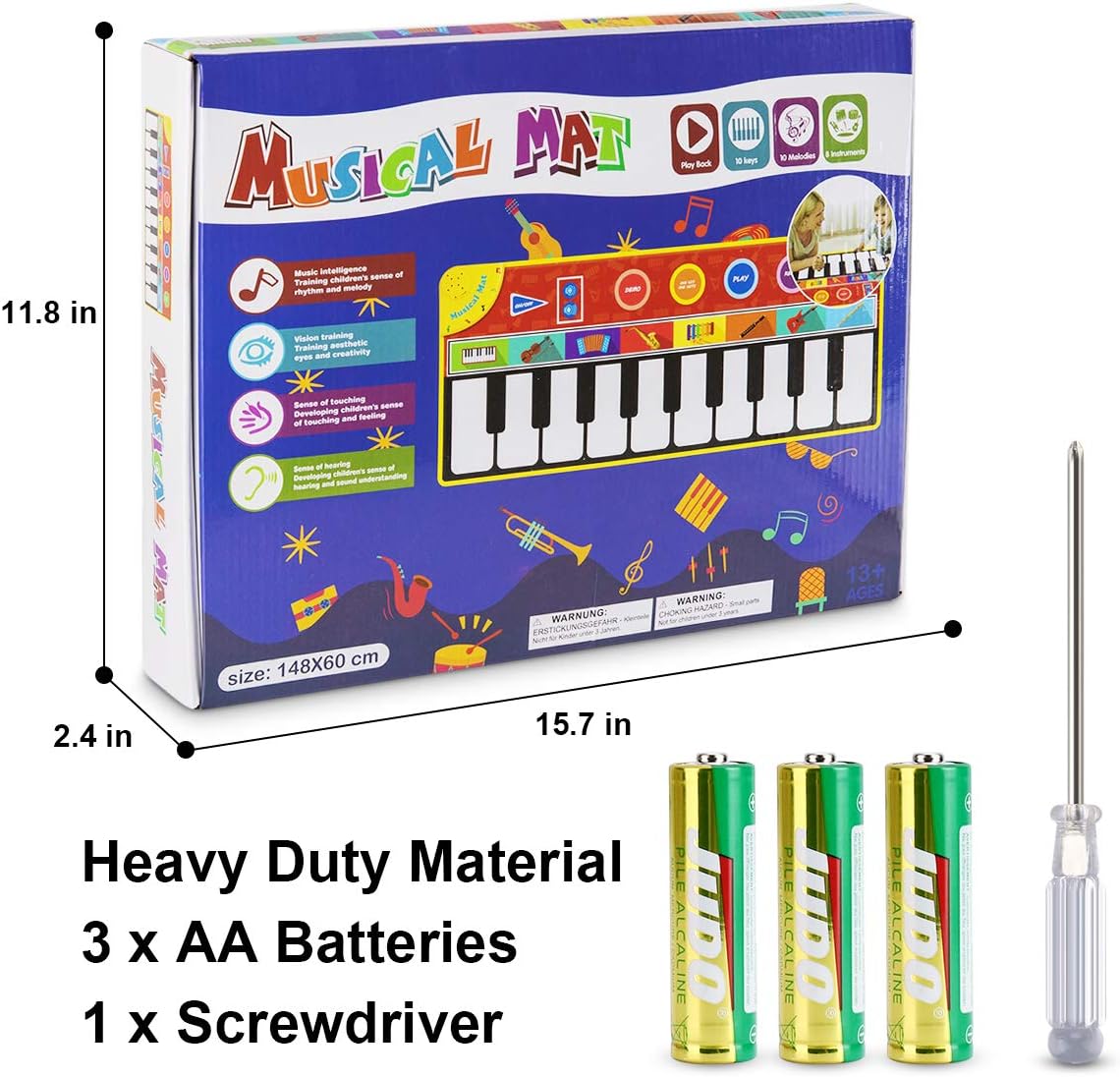 Magicfun Kids Musical Mat, Musical Piano Mat 8 Instrument Sounds 5 Play Modes with 3 AA Batteries and 1 Screwdriver Dance and Learn Mat for Boy Girl Toys 58.26" x 23.62": Toys & Games