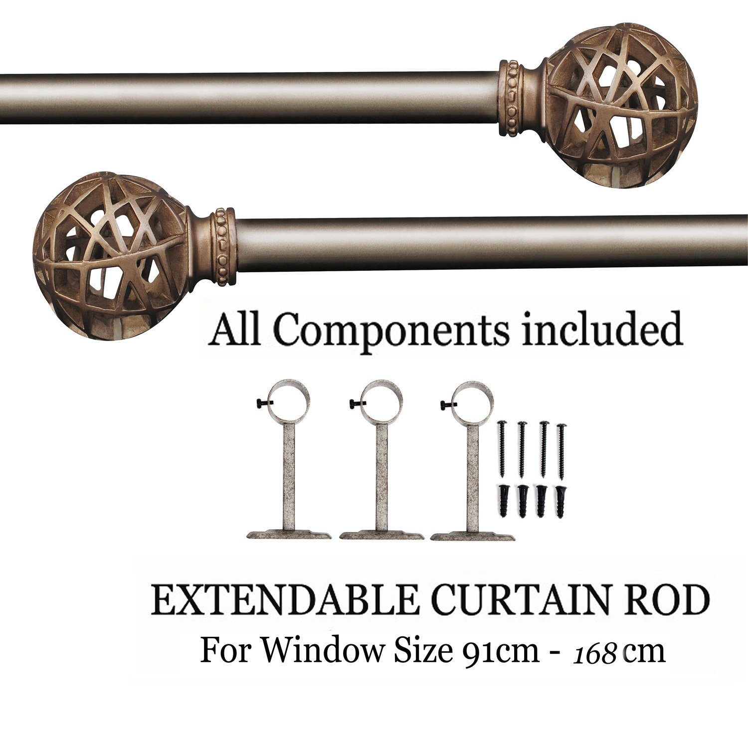 Deco Window Extendable Globe Knotch Bronze Curtain Rod 19mm