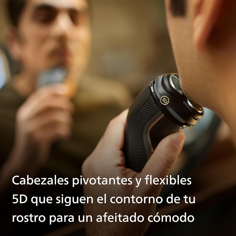 Serie 3000 Afeitadora Eléctrica Hombre, Máquina de Afeitar Barba con Cortapatillas, 27 cuchillas, Cuida la piel, 60min de uso, En Seco y Húmedo, Recargable, Funda, Base Carga, S3342/13, Negro