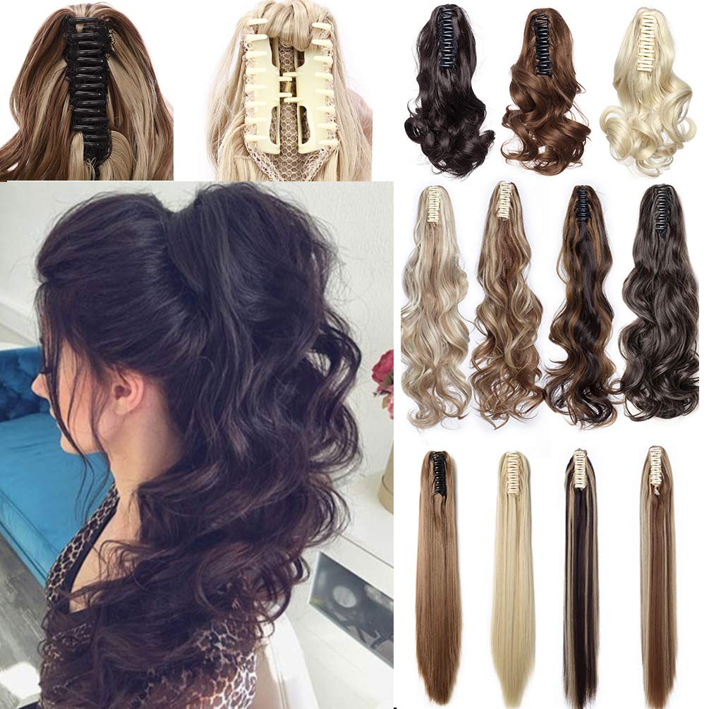 21 Inch Straight Claw Clip in Ponytail Hair Extension Synthetic Hair Extensions Hairpiece Long Pony Tails - Medium Brown