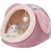 Jiupety Cute Cat Bed for Indoor, Cats Warm Soft Cave Fit for 6-10 lb Cat, Pink Rabbit, M