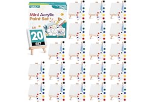 ESRICH 20 Set Mini Canvas Painting Kit, Minis Acrylic Paint Set, Valentines Day Gifts,4*4in Stretched Canvas with Easel, Acrylic Paints,Brushes,Palette,Mini Easel Canvas for Kids Adults Painting Party