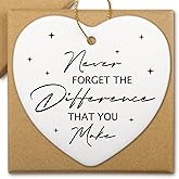 Never Forget The Difference That You Make Thank You Gifts for Women Appreciation Farewell Goodbye Going Away Gifts for Coworker Teacher Nurse Christmas Tree Decorations Ceramic Heart Ornament