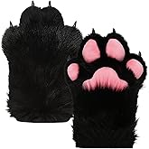 GloveSpire Furry Paws with Built-in Whistle, Faux Fur Plush Cat Claws Gloves, 12.0" x 8.5" Large Fursuit Paw Gloves for Anime Cosplay, Furry Costume Accessories for Adults (Black)
