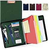 Ospelelf Green Clipboard with Storage 3 Binder Leather Portfolio Folder with Zipper, 12.1” Tablet Sleeve, 5 Dividers with Pocket, Refillable Notepad, Card Slot
