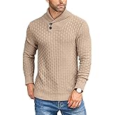 COOFANDY Men's Shawl Collar Pullover Sweater Casual Slim Fit Button Textured Knit Sweaters